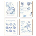 LARTSFRO Beach Ocean Blue Christian Bible Wall Art Decor Posters, Coquette Shells Christian Room Bathroom Bedroom Dorm Wall Art Decor Aesthetic for College Teen Girls Gifts, Inspirational Bible Verses Wall Decor, 10x8 Inch Set of 4 Pcs Summer Beach Pictur
