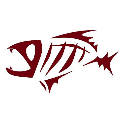 Fish Skeleton (Burgundy) (Set Of 2) Premium Waterproof Vinyl Decal Stickers For Laptop Phone Accessory Helmet Car Window Bumper Mug Tuber Cup Door Wall Decoration - color: Burgundy, size: 9.5 inches x 5.4 inches