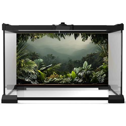 Aquarium Background Rainforest Tropical Leaf Palms Terrarium Backdrop Foggy Forest Mountain Natural Landscape Fish Tank Background Reptile Habitat Backdrop Poster Decor Vinyl 24x12in - color: Foggy Dark Green, size: 24(W)x12(H)inches/ 60(W)*30cm(H)