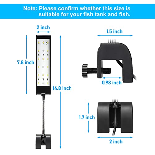 DaToo Aquarium Light Small LED Clip Light for Fish Tank 7W with Timer&Dimmer, 1 Yr Warranty - size: 7W (With Timer & Dimmer)