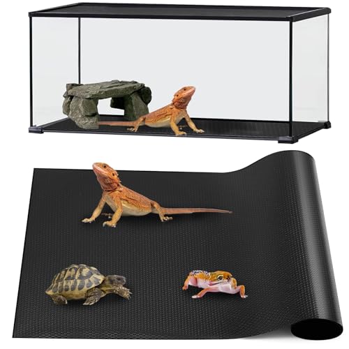 Bearded Dragon Tank Accessories, Reptile Mat, Reptile Terrarium Substrate Liner for Leopard Gecko, Lizard, Snake, Tortoise, Iguana Non-Adhesive Reptile Flooring (18"x72" Black) - color: 18x72" Black
