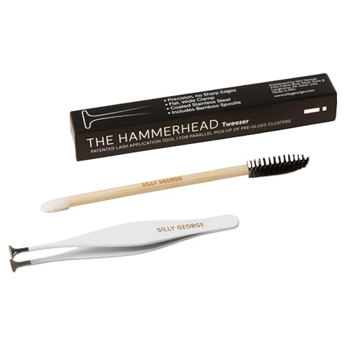 Silly George The Hammerhead Lash Tweezer – Precision Applicators for Silly George Clusters & Other Faux Lashes, Patented Parallel Clamp for Even Cluster Pickup, Flat Closure, Non-Slip Handle
