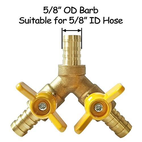 Uenede Brass 5/8 Inch 3-way Y-shaped Shut-off Ball Valve with 2-switch 5/8" Hose Barb Include 3 Stainless Steel Clamps Hose Pipe Barb Fitting for Water/Oil/Gas - size: 5/8"-1PCS