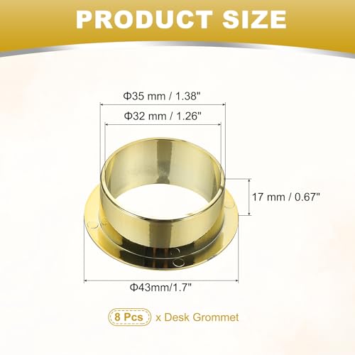 M METERXITY 8-Pack Desk Grommet, 1.7 Inch 43mm Plastic Desktop Cable Hole Cover Plastic Grommet for Home/Office Desktop Wire Organizer [Gold] - color: Gold, size: 1.7"