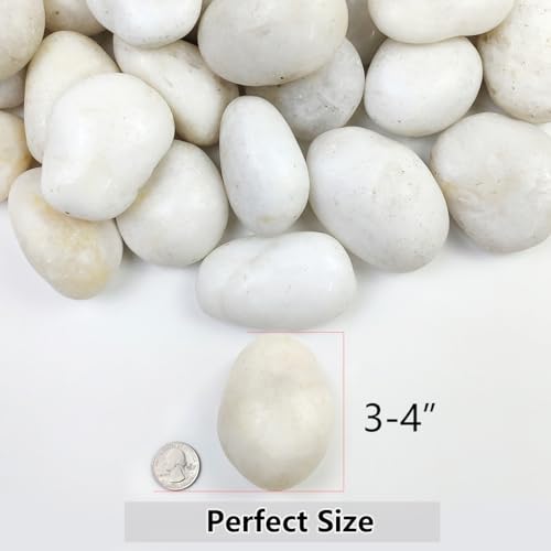 YISZM 20lbs Large River Rocks for Landscaping, 3-4" White Pebbles for Garden Design, Hand-Picked Smooth Stones for Fish Tank, Flower Pots, Indoor Water Fountains, Pathways, Backyard - color: White, size: 20 Pounds