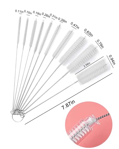 Flexible Long Drain Brush 61in Nylon Cleaner Double Ended Hose Tube Stainless Steel Pipe Brush 10 PCS 8.2in Straw Cleaning Brush - size: 61in