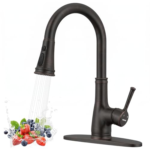 WEWE Vintage Kitchen Faucet with Pull Down Sprayer, Stainless Steel 1 or 3 Hole High Arc Single Handle Antique Sink Faucet for Classic Modern Ktichen, Oil Rubbed Bronze Bar & Prep Sinks - color: Oil Rubbed Bronze, style: Vintage