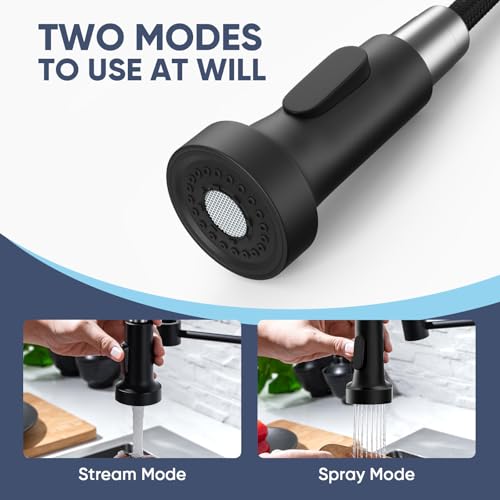 Kitchen Faucets with Pull Down Sprayer Commercial Industrial Stainless Steel Single Handle Single Hole Spring Farmhouse RV Sink Faucet, Matte Black Kitchen Faucet for Laundry Utility Room Sink - color: Matte Black, style: Classic
