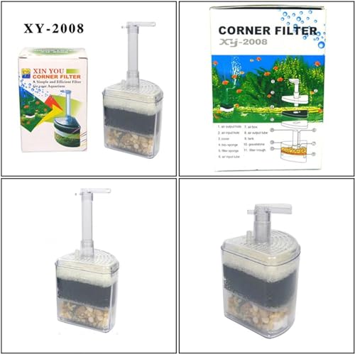 AquaCity XINYOU Corner Sponge Filter Aquarium Fish Tank Internal Air Driven Filter with Media and Ceramic Ring, XY-2008