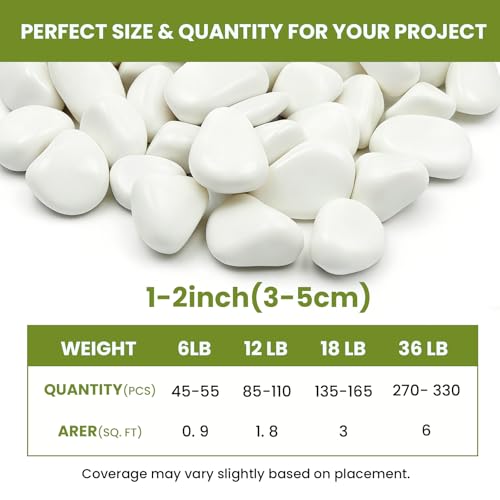1-2 Inch Polished River Rocks, Decorative Stones for Indoor Plants, Vase Filler, Fish Tank & Aquarium, Garden Landscaping, White, 6LB - color: White, size: 6LB