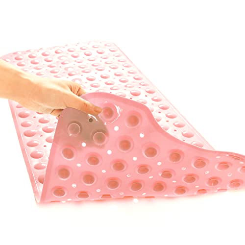 TEESHLY Bath Tub and Shower Mats, Non-Slip 39 x 16 Inch Extra Long Bathtub Mat, Machine Washable BathMat with Drain Holes, Suction Cups for Bathroom (Opaque Pink) - color: Opaque Pink