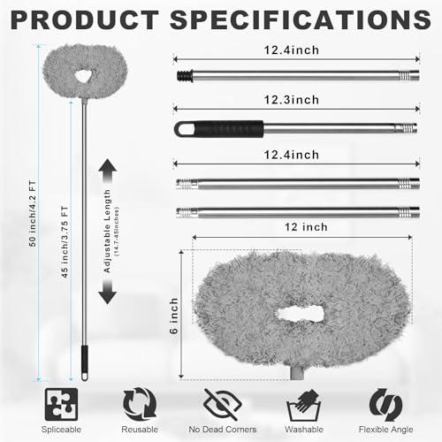 Storystore Ceiling Fan Cleaner Duster - Adjustable Duster with Extension Pole,Dusters for Cleaning Fan Blade, Walls and Cobweb (2Pcs Dusters/Grey) - color: Round&round-grey
