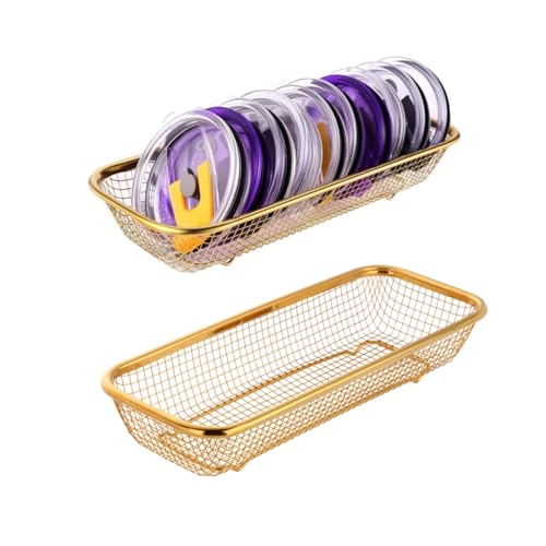 2Pack Stainless Steel Tumbler Cup Lid Organizer Inside Cabinet, Mason Jar Lid Holder, Rectangular Basket for Storage of Silverware, Chopsticks, straws and Utensils, Gold - style: GoldModern-2pack