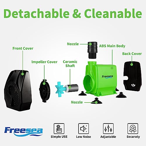 FREESEA Pond Submersible Water Pump: 1050GPH 100W Adjustable Ultra Quiet Fountain Pump with 6.5ft Tubing for Aquarium Fish Tank | Outdoor | Small Pond | Waterfall | Hydroponics - size: 100W/1050GPH