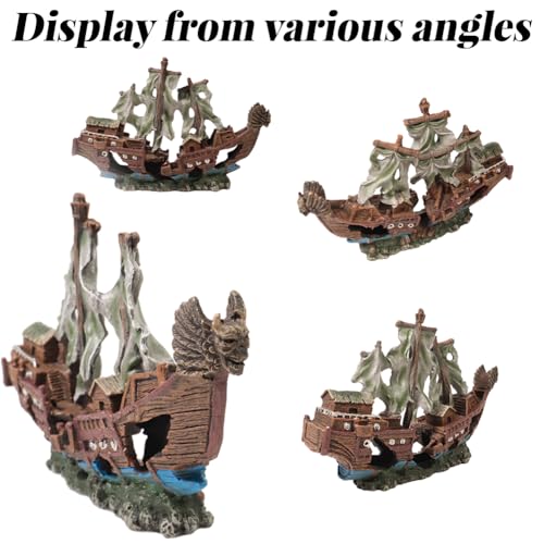 Fish Tank Decorations Aquarium Shipwreck Adornment Aquarium Décor Thematic Ornaments Fish Tank Accessories for Shrimp or Betta Fish Hideout - color: Ship