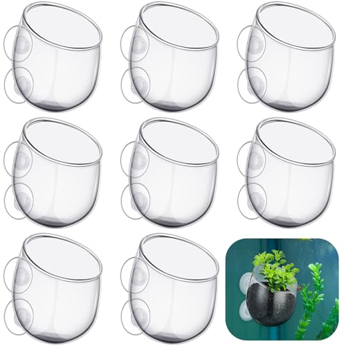 8 Pcs Aquarium Plant Holder Pot Clear Glass Aquatic Plant Cup with Suction Cups Aquarium Fish Tank Pots for Aquaponic Cultivation Water Feature Decoration