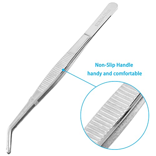 Bonsicoky 1Pcs 8 Inch Stainless Steel Tweezer, Long Tweezers with Precision Serrated Curved Tips, Non-slip Multitool Tweezer for Cooking, Repairing, Medical, Garden - size: 8" (Curved)