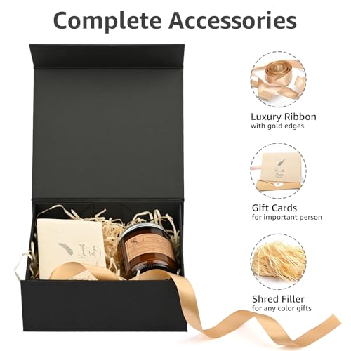 LIFELUM Large Gift Box, 8 X 7 X 3 inch Black Gift Box Set of 5 with Magnetic Lid for Presents with Ribbon,Card,Shredded Paper Filler Gift for Mom, Birthdays, Christmas Presents - color: Black 8x7x3 Inch, size: 1 count (Pack of 5)