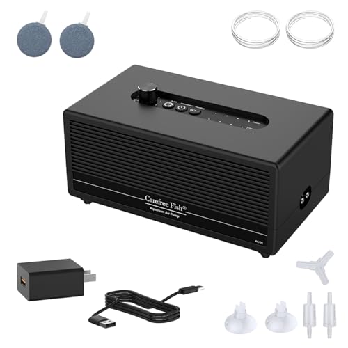 Carefree Fish 6W USB Lithium Battery Air Pump Auto Start During Power Outage Dual Air Outlets Work for 15~96 Hours with 2 Air Stones and 15Ft Silicone Tubing