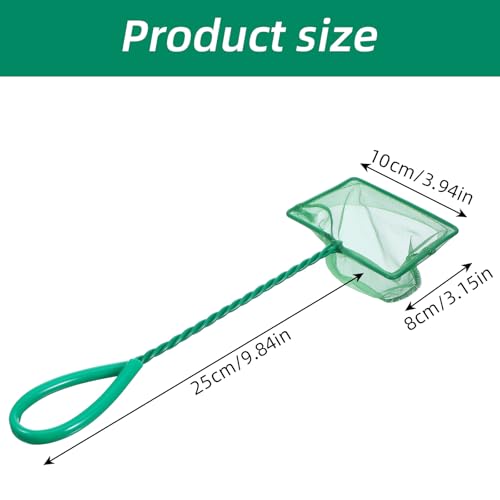2 PCS 4 Inch Fish Net Aquarium, Green Square Fish Tank Net Fine Mesh Quick Catch Fish Nets Aquarium Fishes Nets with 9.8 Inch Braided Metal Handle for Fishes Tanks Small Ponds and Pools