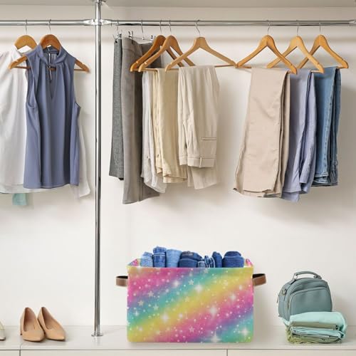 Rainbow Galaxy Storage Basket Bin, Large Cube Storage Box Canvas Collapsible Storage Organizer for Home Office Closet - 15 L x 11 W x 9.5 H - color: Rainbow Galaxy, size: 1 PCS