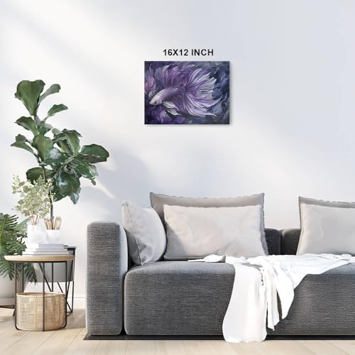 HomeGiftCentral Betta Fish Purple Dark Design 2 Canvas Wall Art Picture Prints Artwork Framed For Living Room Wall Home Decor Gifts For Family Art Easy Hanging - color: Design 2, size: X-Large(24x20in)