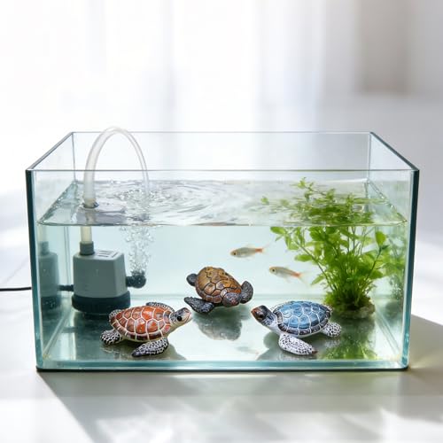 3 Pack Aquarium Decor,Realistic Resin Small Sea Turtle Fish Tank Decorations,Reptile Tanks Ornaments Accessories for Shrimp,Hermit Crab,Pet Axolotl,Goldfish,Water TurtlesBlue,Red andOrange