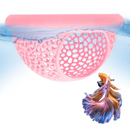Floating Betta Shrimp Cave, Pink, Large | Multi-Functional Aquarium Hammock, Hiding & Feeding, With Feeding Ring, Tank Resting Spot for Small Fish - color: Pink, size: Large