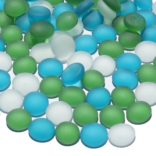 QYGL Sea Glass Gems - 0.9 Lb Green Mix Frosted Flat Glass Marbles, Flat Gems Decorative Stones for Vase Fillers, Aquarium Rocks, Floral Supplies, Table Scatter, Craft Mosaics, and DIY Ornaments - color: Green, Aquamarine, White