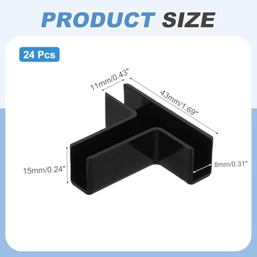uxcell 24Pcs Plastic Glass Connector, Suitable for 8mm Thick t Shaped Glass to Glass Clamp, Fixing Bracket Rimless Clip Holder for Aquarium Fish Tank Display Shelves, Black - color: Black, size: 8mm