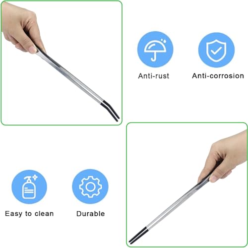 2Pcs Reptile Feeding Tong with Rubber Tip Aquarium Tweezers Stainless Steel Straight Curved Feeding Tong Long Handle Terrarium Feeder Tool for Tank Lizards Bearded Dragon Spider Snake - size: 10Inch
