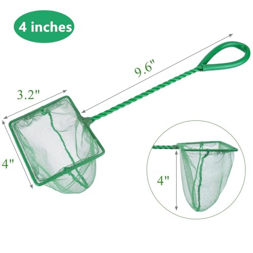 Lpraer 4in 5in 6in Aquarium Fish Net Green Fine Mesh Nylon Net Collection with 11" Long Handle Square Quick Catch Fish Net for Fish Tank - color: Green, size: 6PCS 4，5，6"