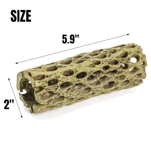 Hiceeden 2 Pcs Resin Cholla Wood for Aquarium, 6" Shrimp Hideout Driftwood Decor, Shrimp Cave Tank Accessories, Climbing & Chew Toy for Aquatic Habitat, Hermit Crabs, Fish, Snail, Reptiles