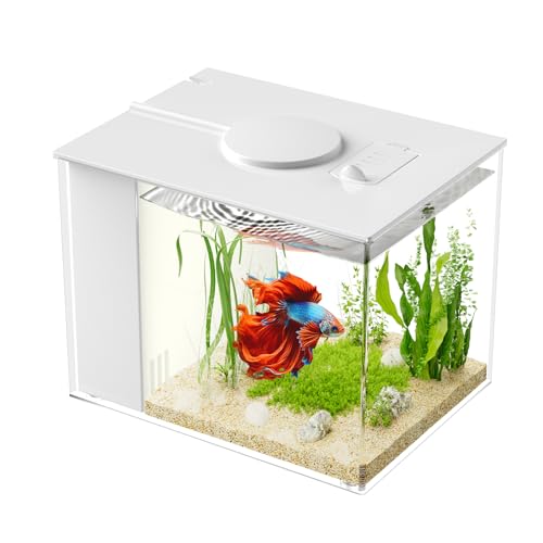 3.7L (1 Gal) Betta Fish Aquarium, Acrylic Small Fish Tank Kit with Water Filter Pump & LED Light, Ideal for Small Fish, Plants and Shrimp, White