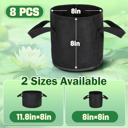 Aulock 8-Pack Lily Grow Bags for Pond - Durable Nonwoven Fabric Plant Pots with Handles, Aquatic Pond Planter for Aquatic Plants Water Lily, Black, (8''x 8''- 1.8 Gallons) - size: 8''x8''- 1.8 Gal