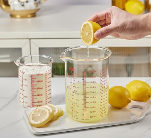 High Borosilicate Glass Measuring Cup-V-Shaped Spout，Glass Measuring Beaker for Kitchen or Restaurant, Easy to Read, 1000 ML (32 Oz, 4Cup) - size: 4Cup,1000ML