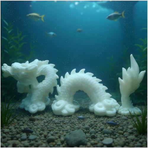 livelyfish Aquarium Dragon Statue Sandstone Ornaments Asian Fish Tank Decor for Freshwater Saltwater Tank Landscape Garden Decorations (White) - color: White