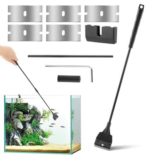 Fish Tank Scraper Cleaner, 21" Handheld Aquarium Cleaning Tool Length Adjustable Scraper Brushes Set for Fish Ree-f Plant Glass Tank (Color:Black)