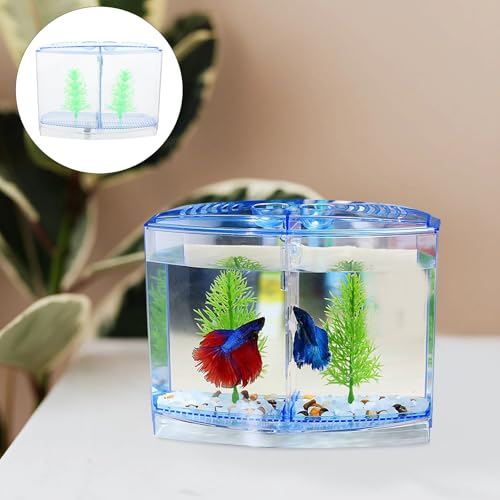 Transparent Mini Fish Tank 7.08X5.51X3.54In Small Goldfish Aquarium with Luminous Aquatic Plants Desktop Breeding Tank Home Decor