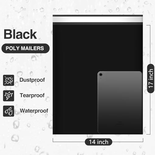 UCGOU 14x17 Black Poly Mailers Shipping Bags 100 Pcs Large Poly Mailers Mailing Bags for Shipping Clothes Self Sealing Package - color: Black, size: 14x17