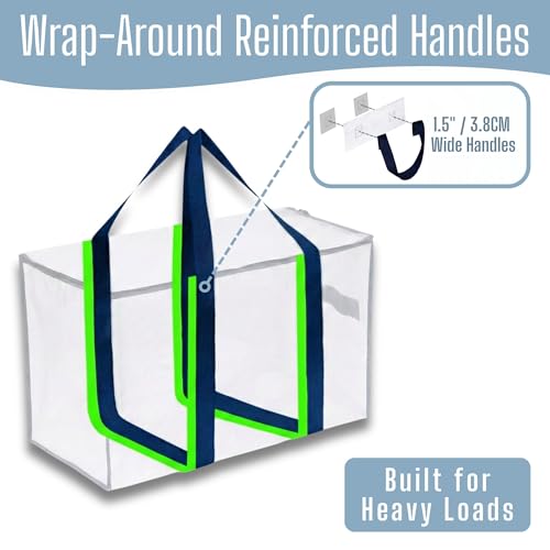 VENO 4 Pack Heavy Duty Moving Bags, Extra Large Storage Bags with Reinforced Handles & Strong Zippers, Foldable & Reusable Moving Box Alternative for Clothes & Dorm Storage - color: Clear, size: 4 Pack