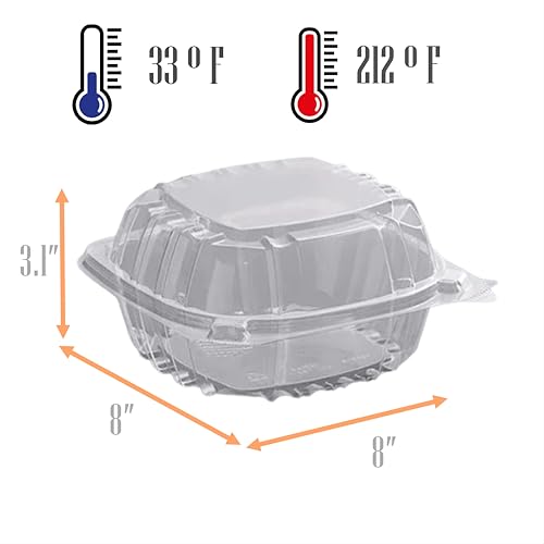 Mr Miracle Clear Plastic Takeout Containers - Durable and Sturdy Clamshell Food Boxes for To-Go and Storage - 8x8x3 Disposable Clam Shell Containers, 25 Pack - Easy Open Hinge Design - size: 8" x 8" - 25 Count