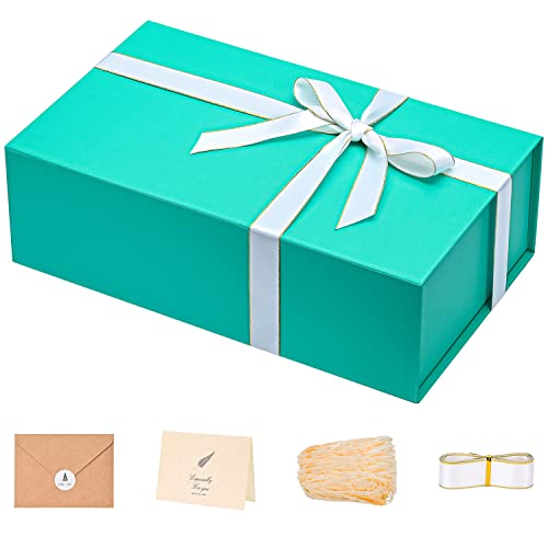 LIFELUM Green Blue Gift Box 13.85 x 8.35 x 4.45 inch, 1 Pack Big Gift Box with Magnetic Lid for Presents, Bridesmaid Proposal Boxes Contains Ribbon, Card,Shredded Paper Filler - color: Green Blue, size: 1 count (Pack of 1)