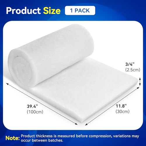 Aquarium Filter Floss Pad - Mechanical & Polishing Polyester Media for Fish Tank Filters, Ultra-Clear Water in No Time, 3/4" Thick (39.4” x 11.8”) 1 Pack