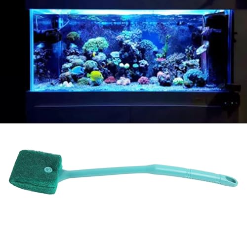 Tnfeeon Aquarium Scraper Double Sided Sponge Brush Cleaner Long Handle Fish Scrubber Sponge Scrubber Cleaner for Glass Aquariums and Home Kitchen 15.7 inches(Green)
