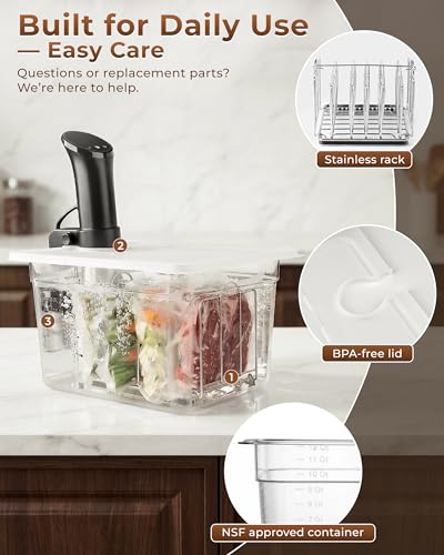 EVERIE 12 Quart Sous Vide Container with Collapsible Hinged Lid + Wobble-Free Stainless Steel Rack Divider— NSF Approved Container, BPA-Free Lid, Compatible with Anova and Instant Pot - color: Container with lid and rack