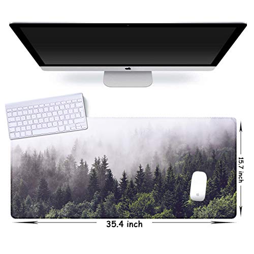 iCasso Extended Gaming Mouse Pad(35.4 x 15.7inch), Large Non-Slip Rubber Base Mousepad with Stitched Edges, Waterproof Keyboard Mouse Mat Desk Pad for Work, Game, Office, Home - Forest - color: Forest
