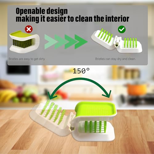 Openable BladeBrush Knife and Cutlery Cleaner Brush, Silverware Scrubber, Bristle Scrub for Kitchen Washing, Non-Slip, U-Design,Green,Retractable (KCCB-O) (1)