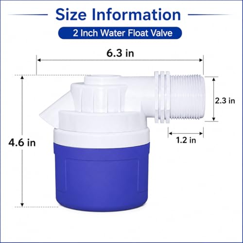 2 Inch NPT Threaded Automatic Water Float Valve, Heavy Duty PVC Auto Water Level Control Valve for Livestock Water Trough, Water Tank, Pool, Pond, Aquarium（1 Pack） - size: 2'' side