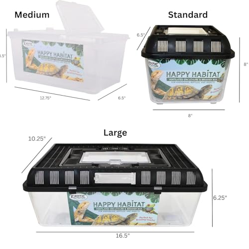 Happy Habitat (Large) - Ventilated Enclosure & Breeder Box - for Live Feeder Insects, Reptiles, Amphibians & Other Small Pets - Durable Plastic Portable Terrarium - size: Large